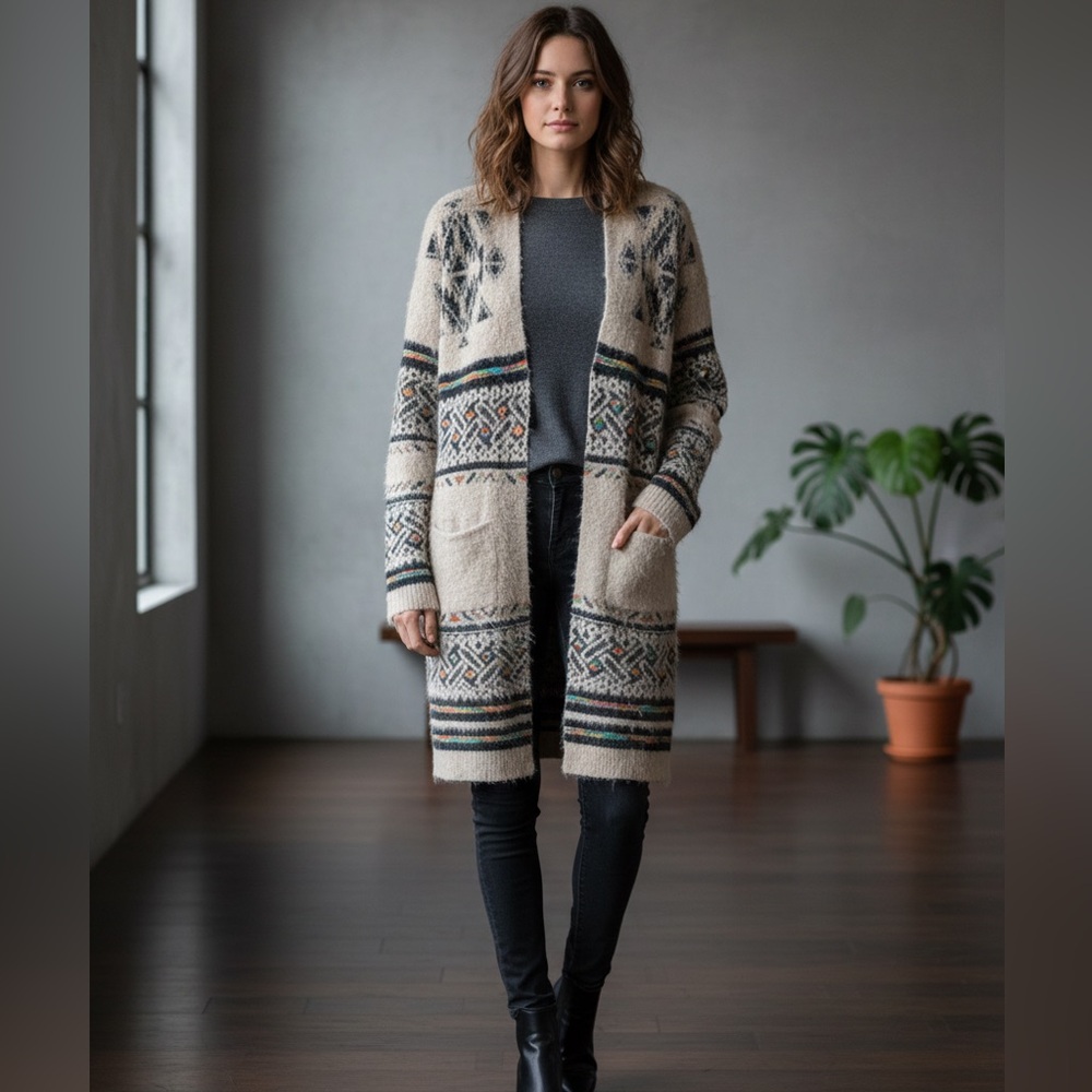 My Michelle Beige and Black Patterned Cardigan
6